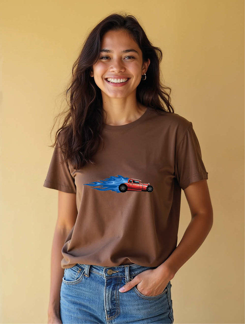 Thumbnail: Formula Race Car with Blue Speed Streak Cool Women’s Printed Graphic T-Shirt