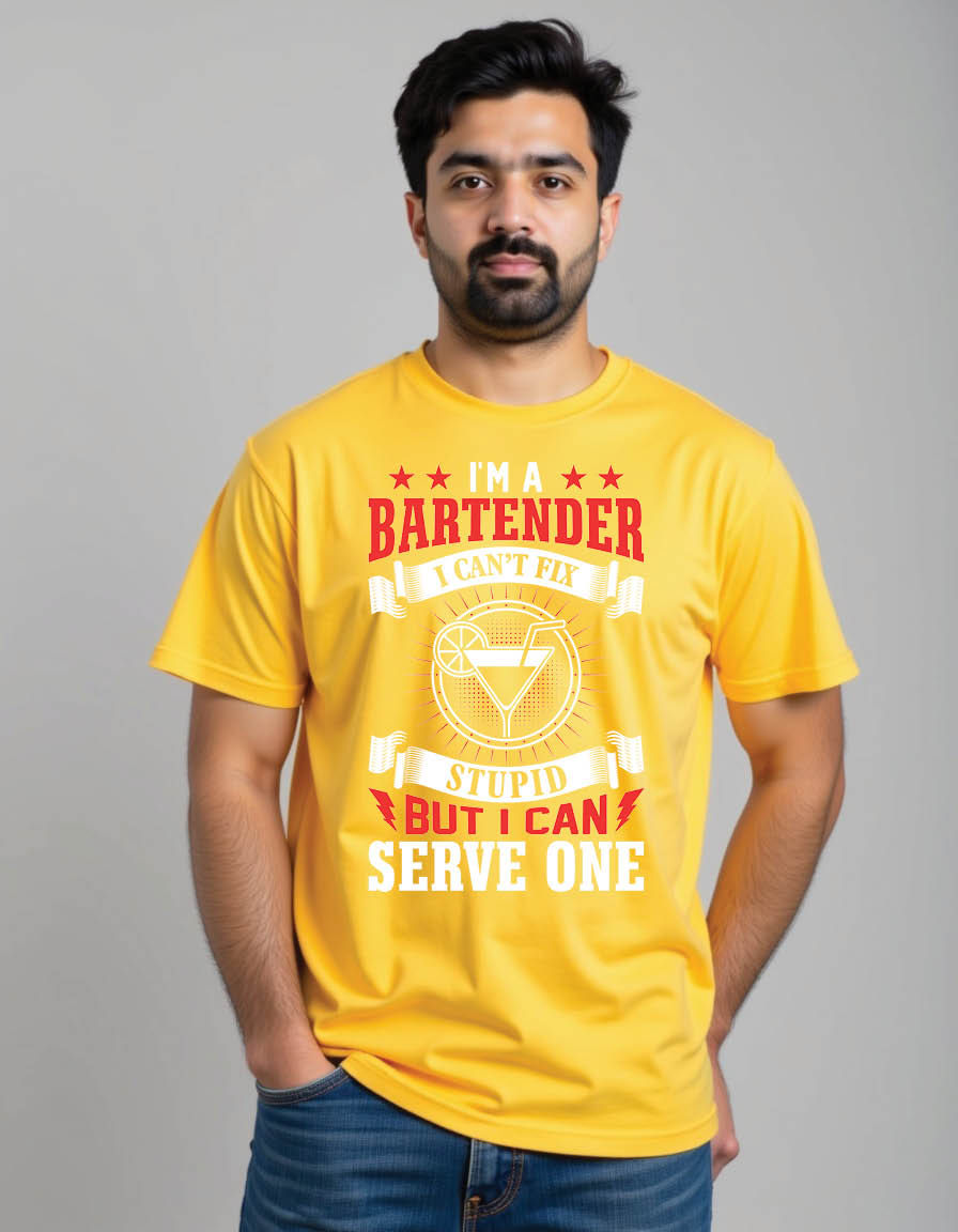 Thumbnail: i m bartender i can t fix stupid i can serve one mens printed graphic t shirt