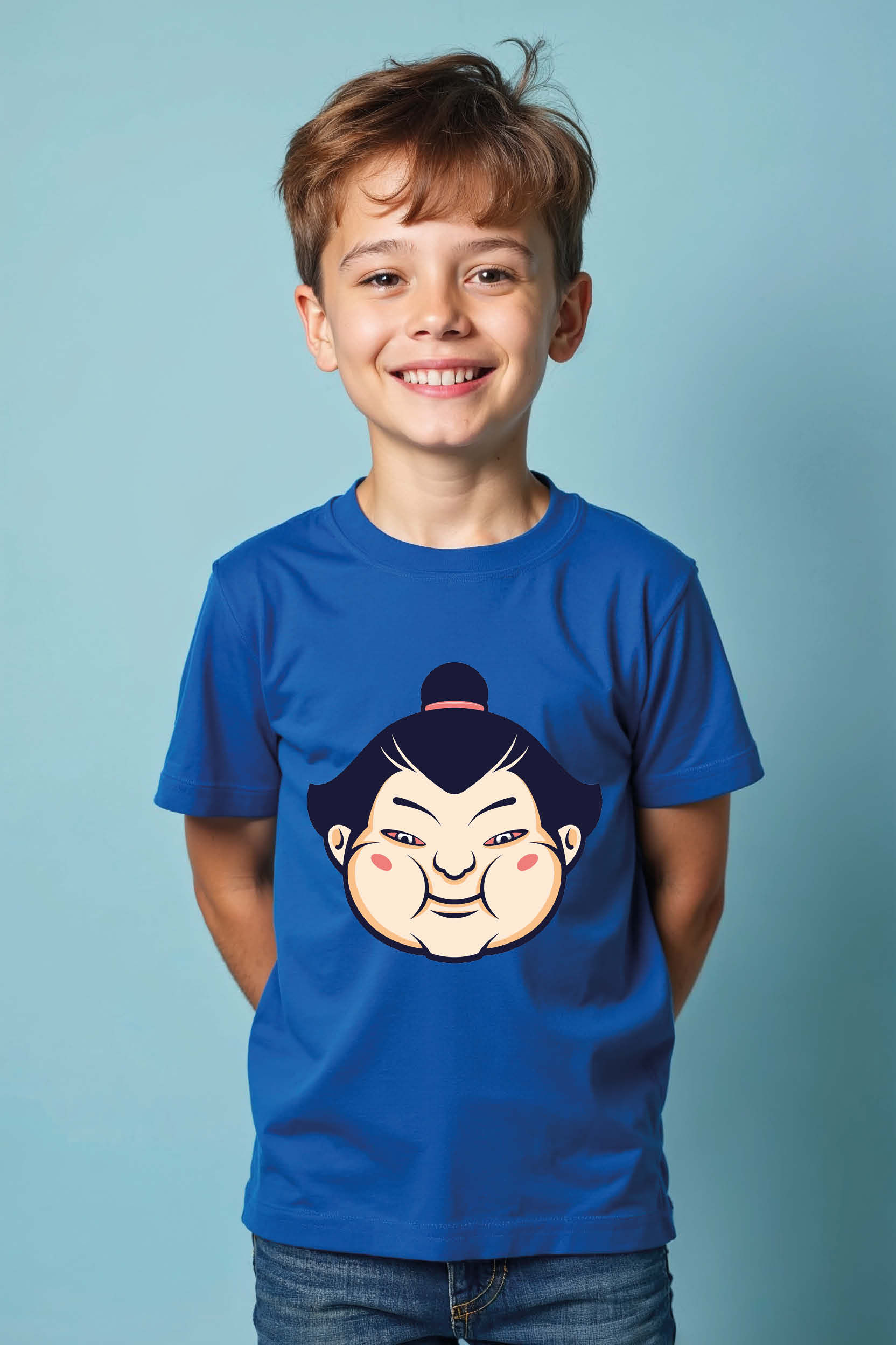 Happy Cartoon Sumo Wrestler Head Kid'sT-Shirt Playful Kids Printed T-Shirt