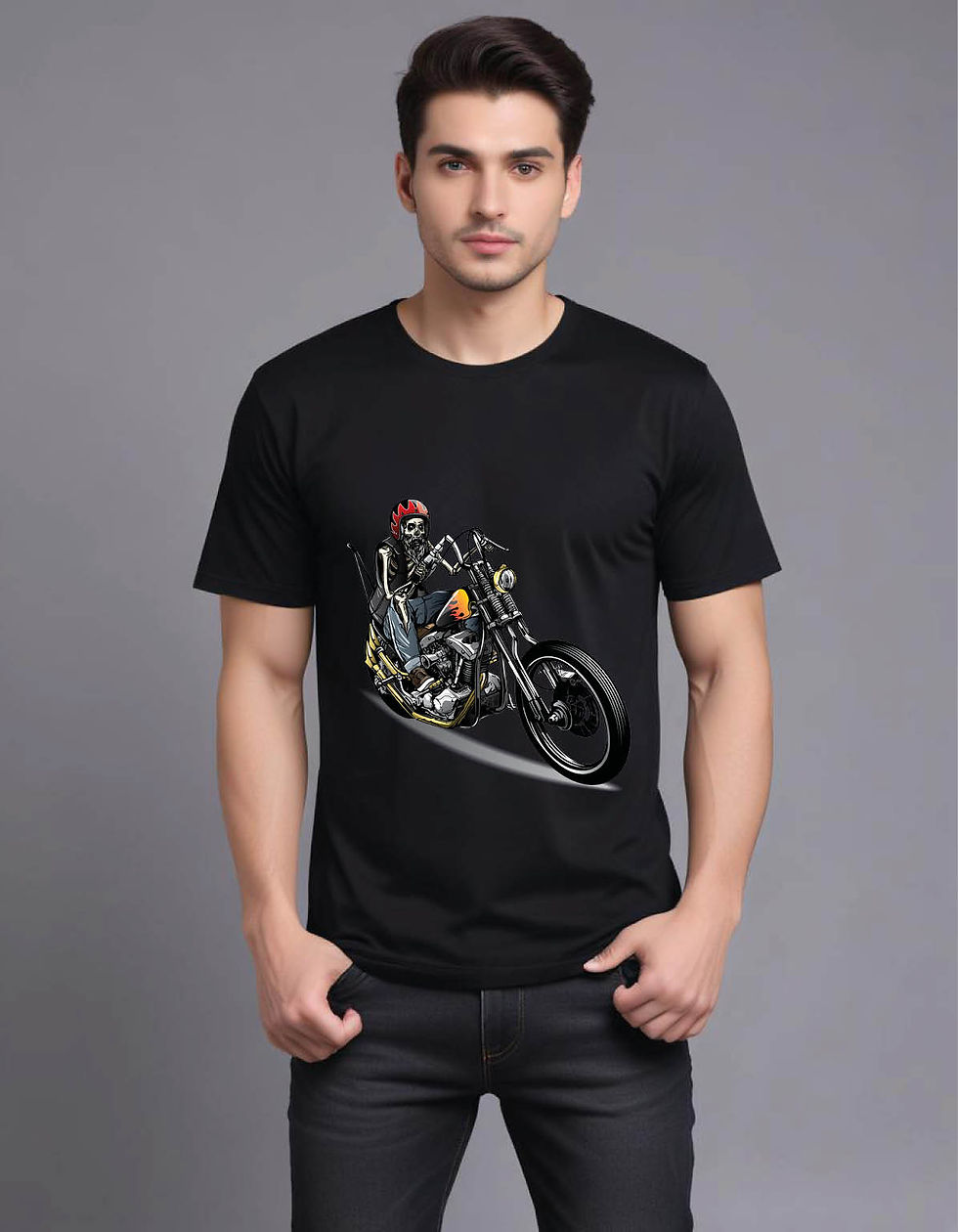 Thumbnail: skeleton riding motorbike mens printed graphic t shirt
