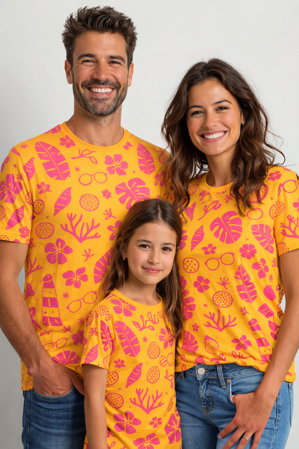 Vibrant tropical family matching printed T-shirts pack of 3