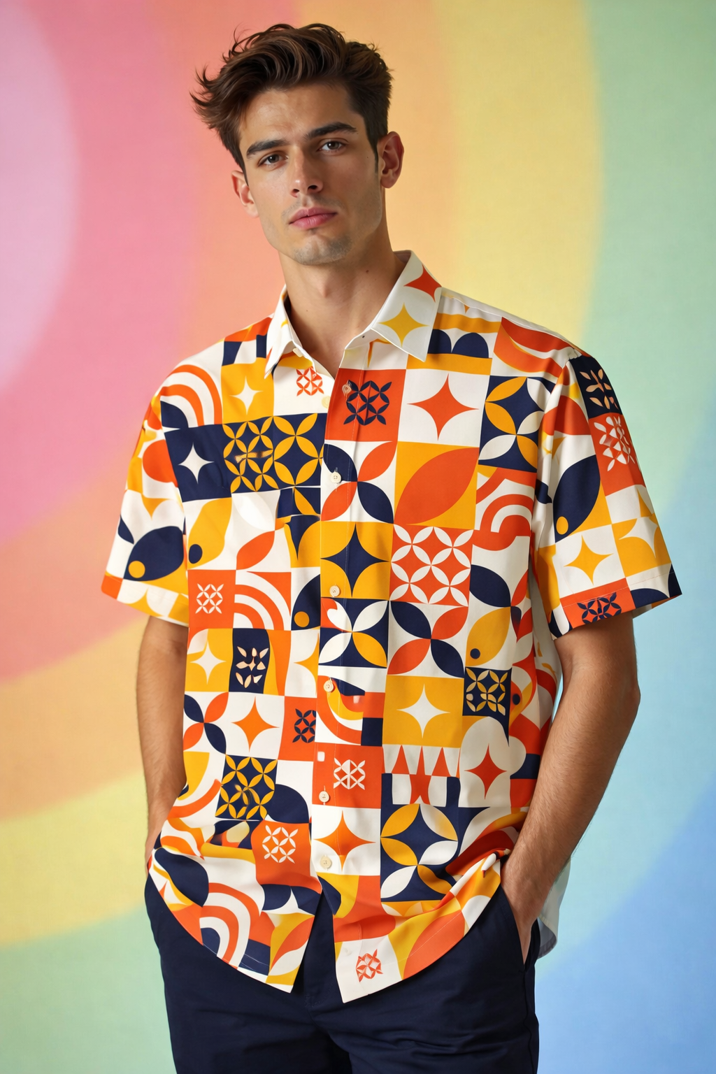 Geometric patterns Urban Patterned AOP Oversized Shirt – Premium Look