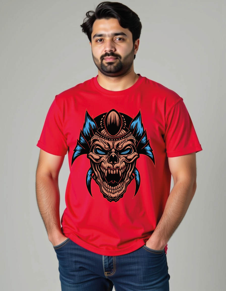 Thumbnail: blue hair wolf skull mens printed graphic t shirt