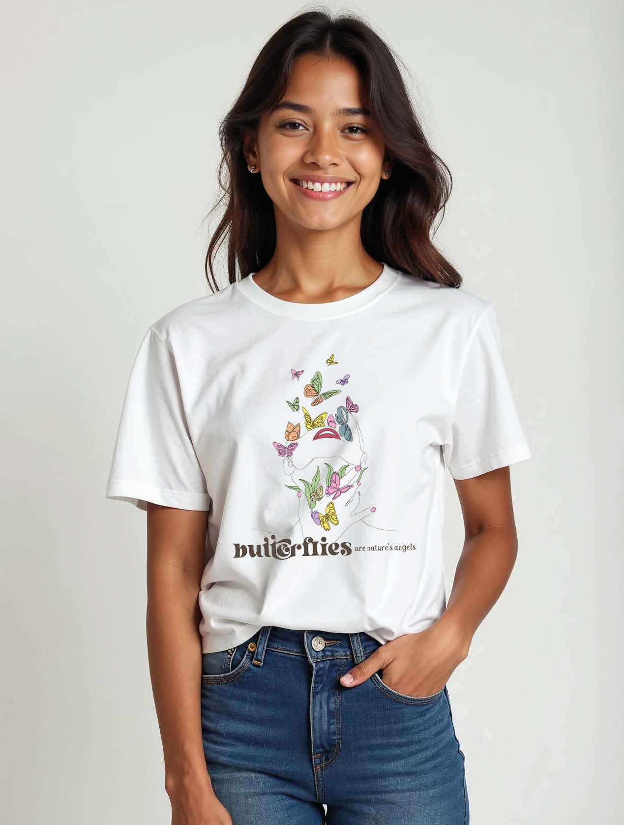 Butterflies Are Conversations Line Art Chic Women’s Printed Graphic T-Shirt