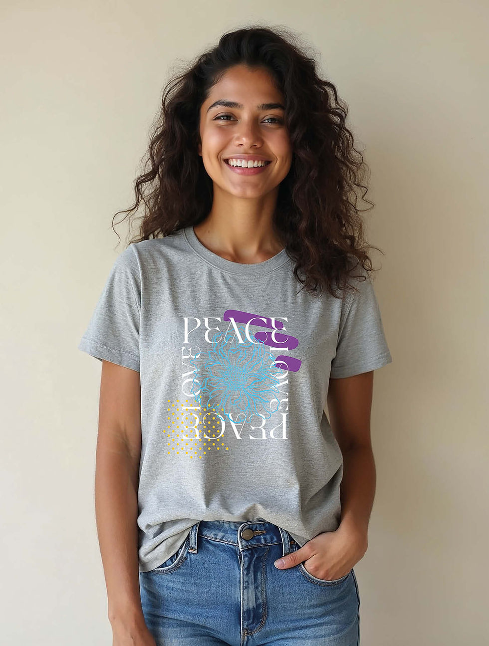 Thumbnail: peace love Modern Women’s printed graphic T-Shirt