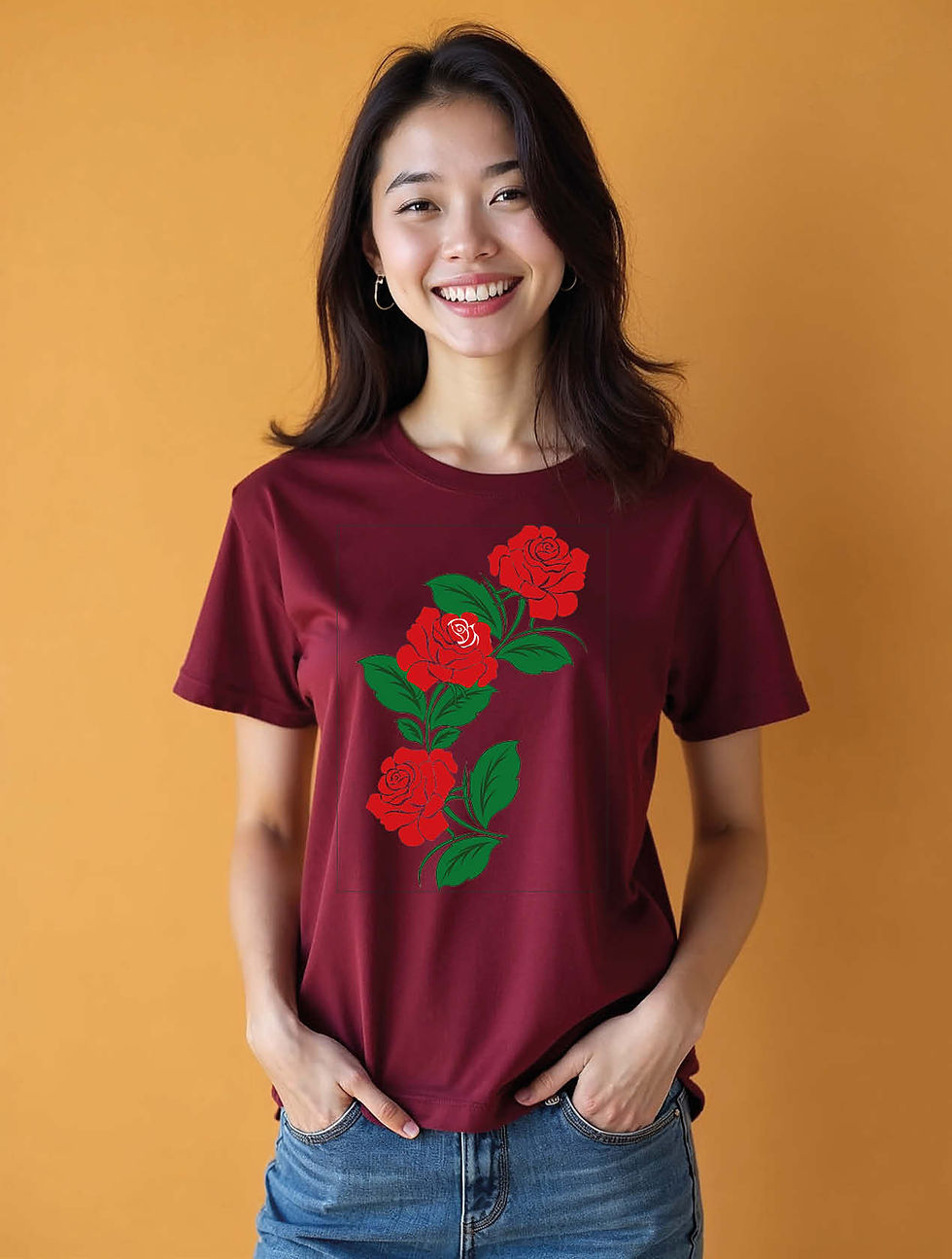 Thumbnail: Red Roses Modern Women’s Printed Graphic Streetwear T-Shirt – Discount Offer