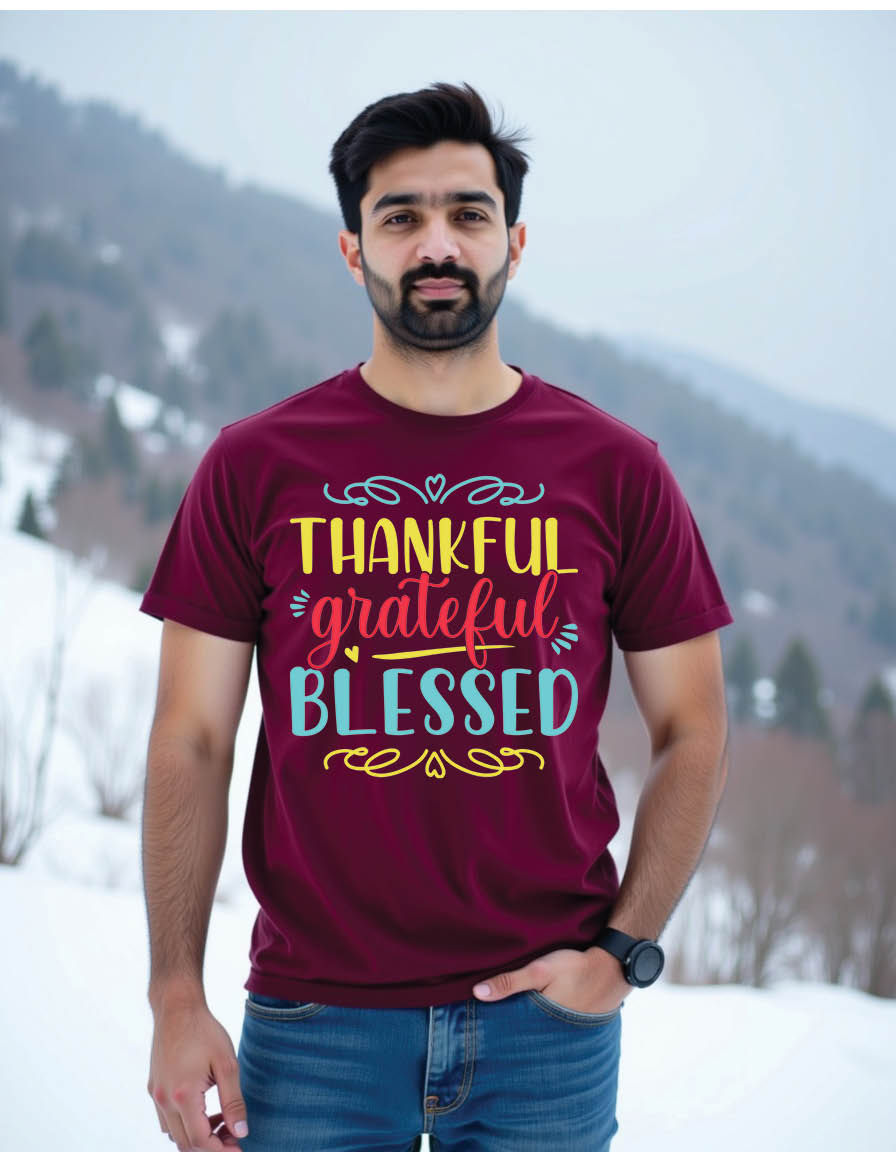 Thumbnail: thankful grateful blessed thanksgiving mens printed graphic t shirt