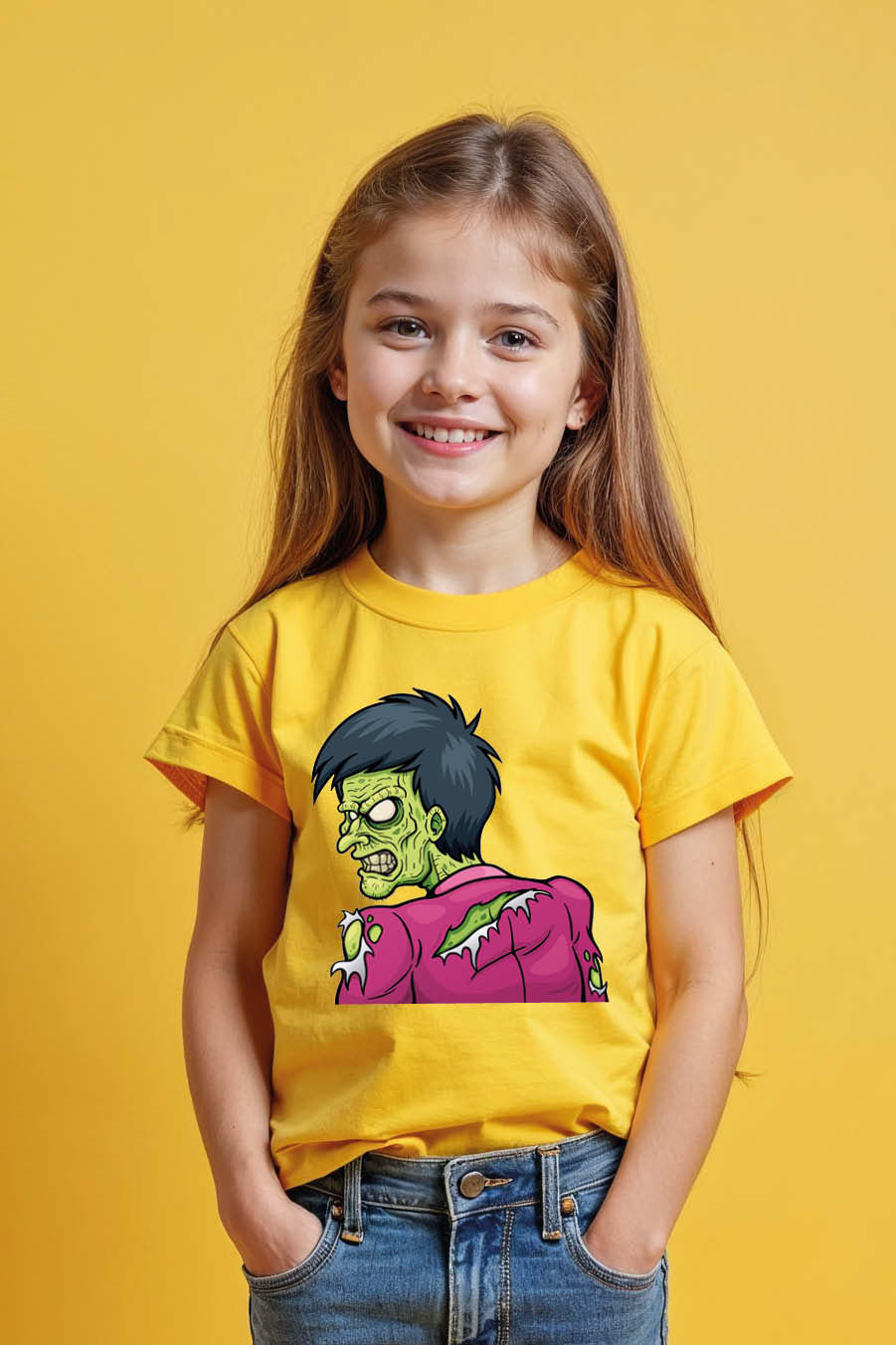 Thumbnail: Green Skinned Zombie in Torn Pink Shirt T-Shirt Fashion Casual Kids Printed tees