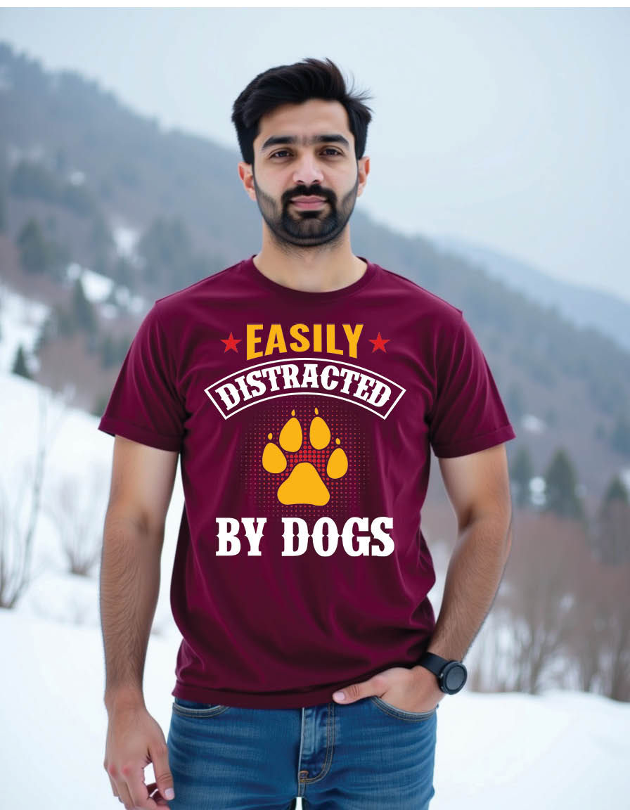 Thumbnail: easily distracted by dogs quotes mens printed graphic t shirt
