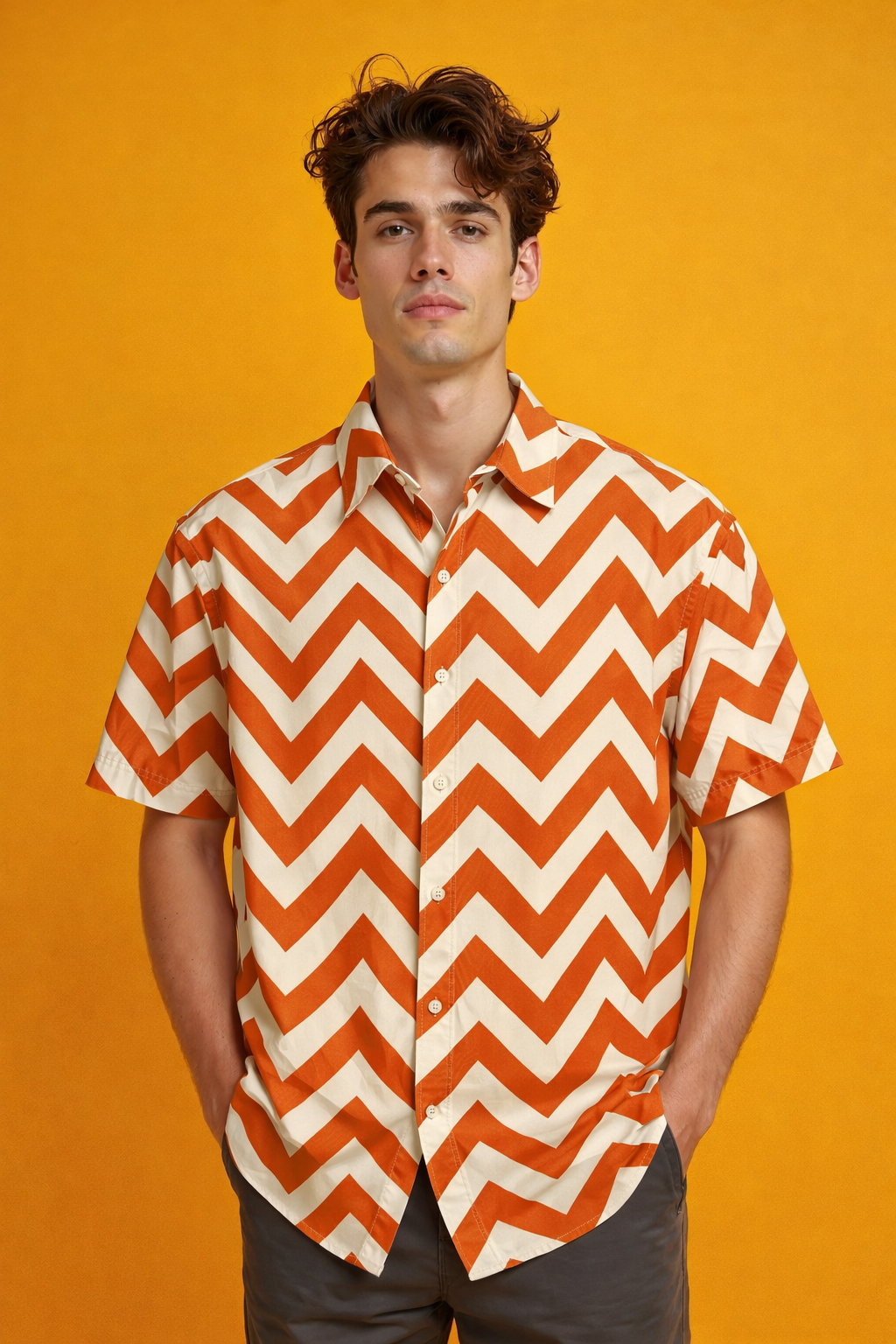 Young model in chevron Designer Trend Patterned Oversized Shirt – Full Print