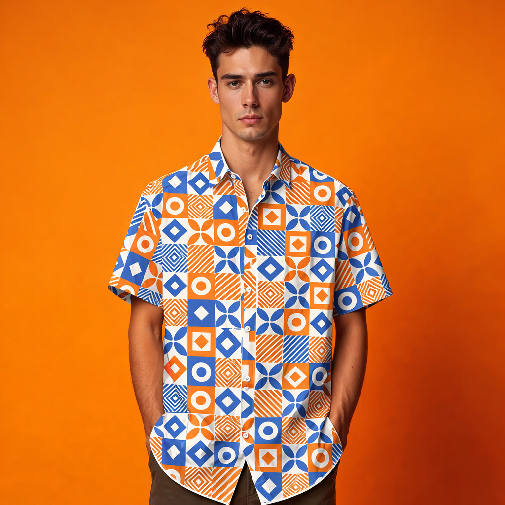 Vibrant geometric Trendy Oversized Patterned Shirt with Full AOP Coverage