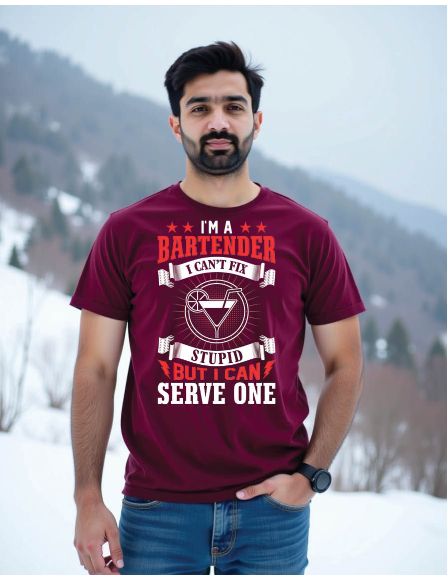 Thumbnail: i m bartender i can t fix stupid i can serve one mens printed graphic t shirt