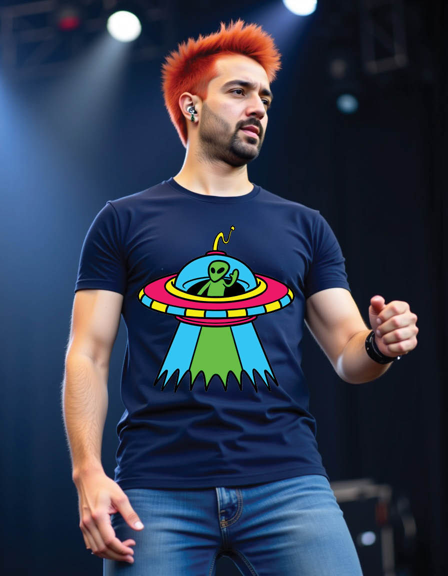 Thumbnail: hallo alien hand drawing style mens printed graphic t shirt