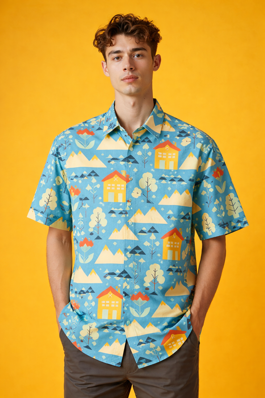 House Themed Modern Lifestyle Patterned Oversized Shirt – Full Print
