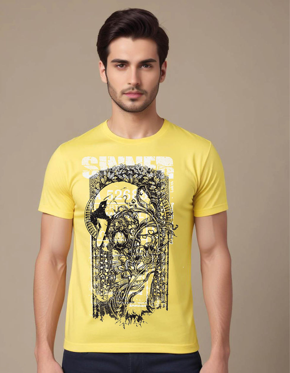 Thumbnail: framed swan head with flourish details mens printed graphic t shirt