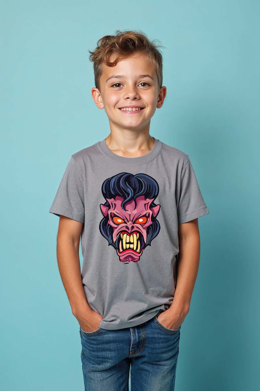 Thumbnail: Vampire Monster Face Kids T-Shirt – Fun Scary Cartoon Graphic Tee for Boys & Gir