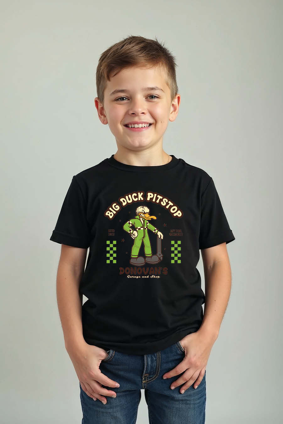Thumbnail: Big Duck Pitstop Casual Stylish Kids Graphic T-Shirt – Quote Print Design