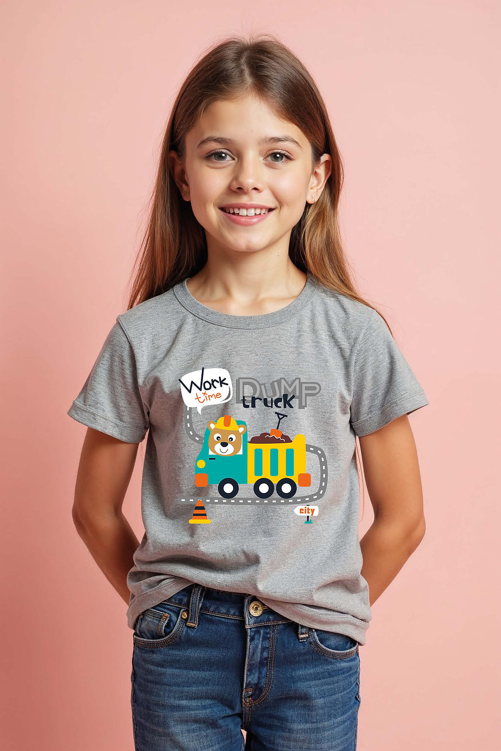 Thumbnail: Work Dump Truck Cartoon Premium Stylish Kids Graphic T-Shirt – Design Print