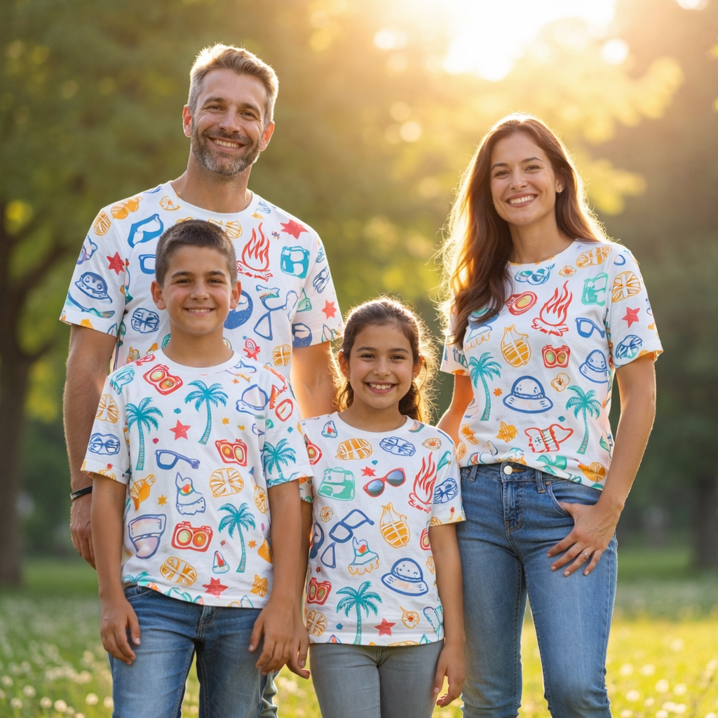 Family vacation wear matching printed tees pack of 4