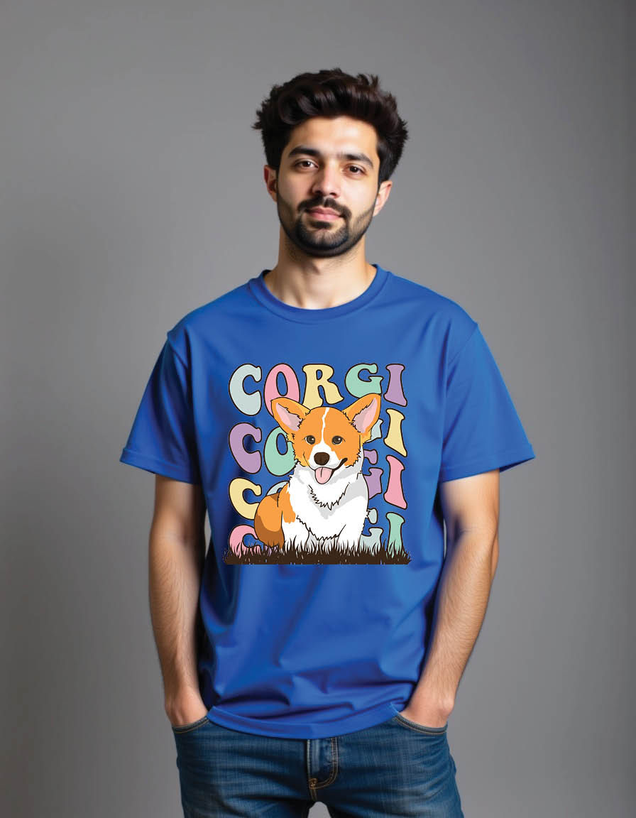 Thumbnail: retro groovy corgi dog mens printed graphic t shirt