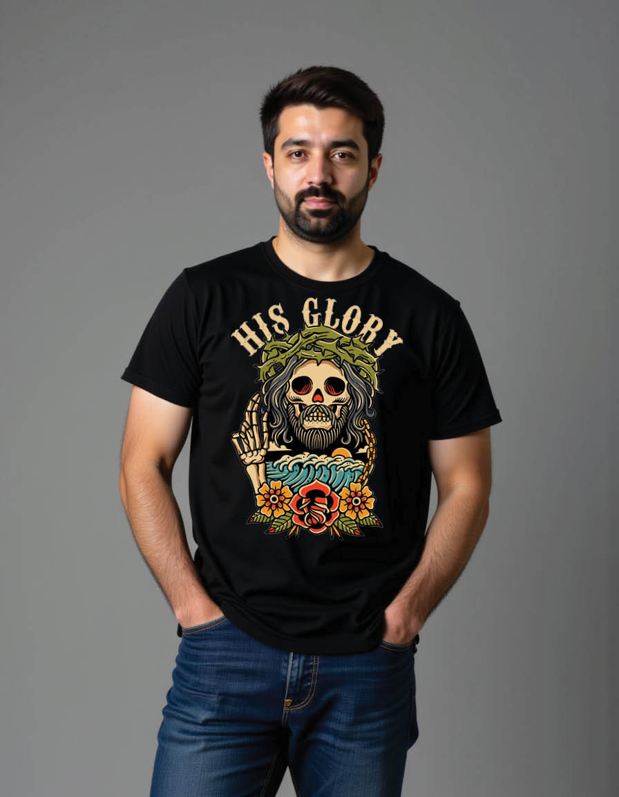 Thumbnail: skull head with waves surfing skull mens printed graphi t shirts