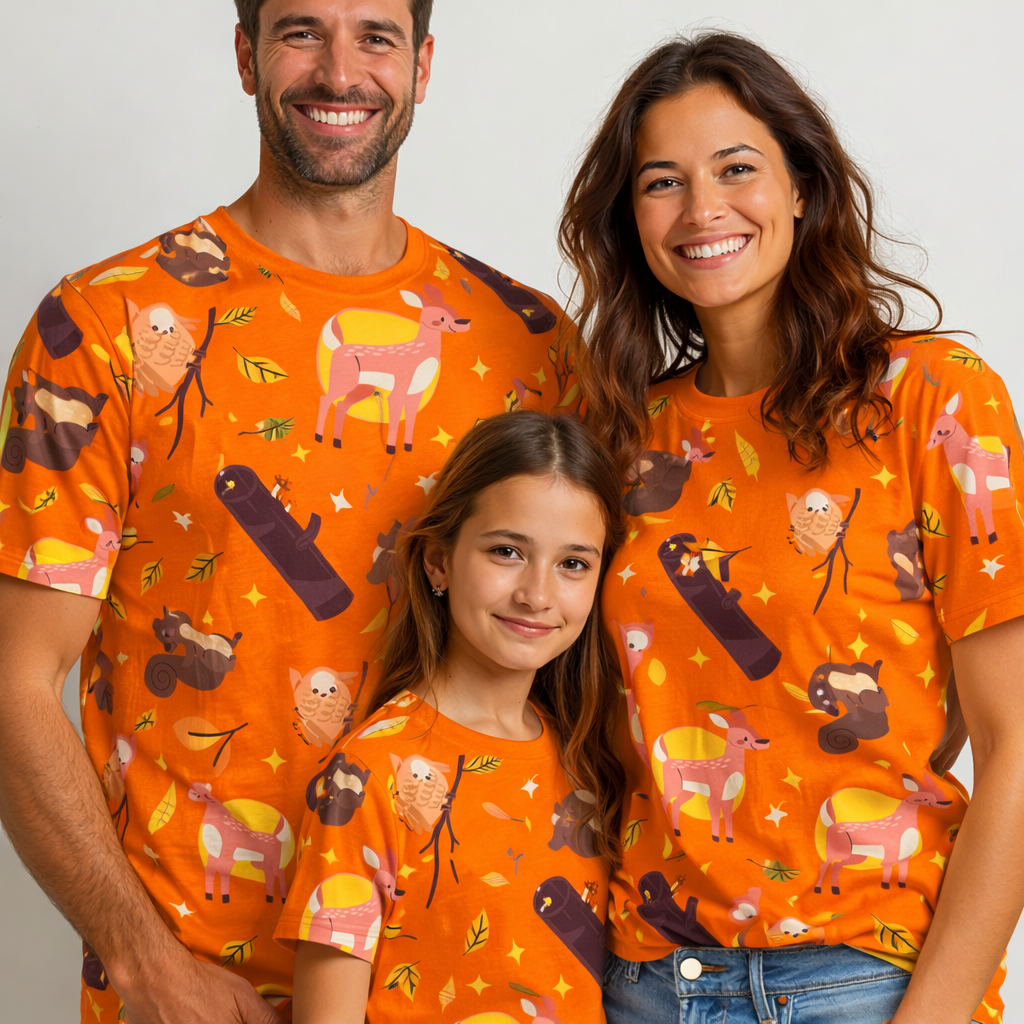 Family matching woodland printed T-shirts pack of 3