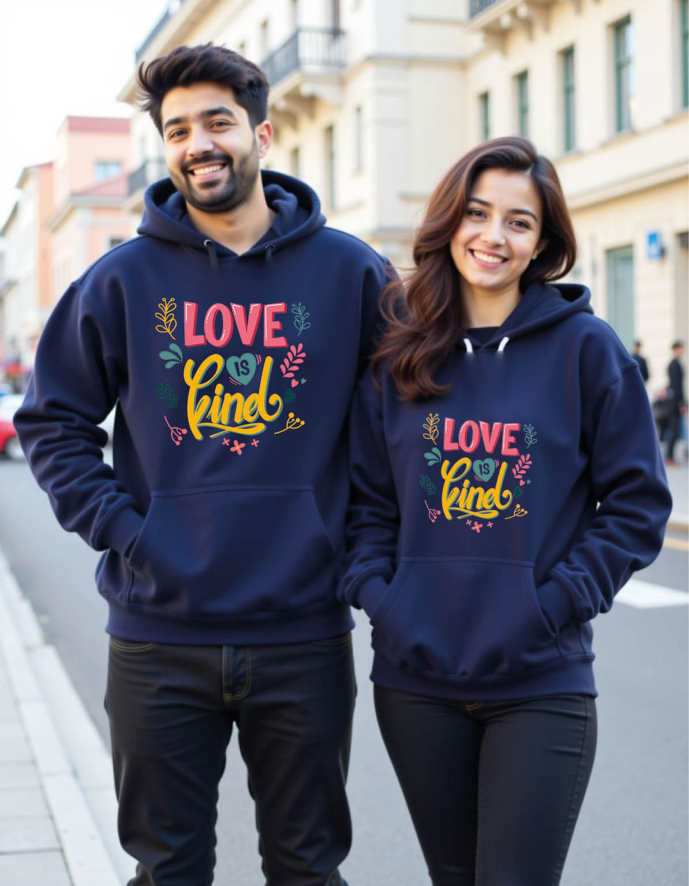 Thumbnail: love is kind Casual Streetwear Printed Graphic Couple Hoodies