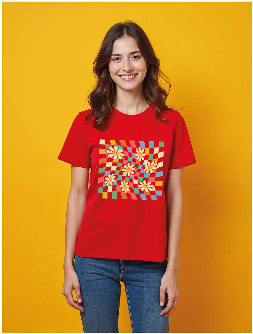 Thumbnail: Groovy Smiling Daisies Cool Women’s Printed Graphic Streetwear T-Shirt