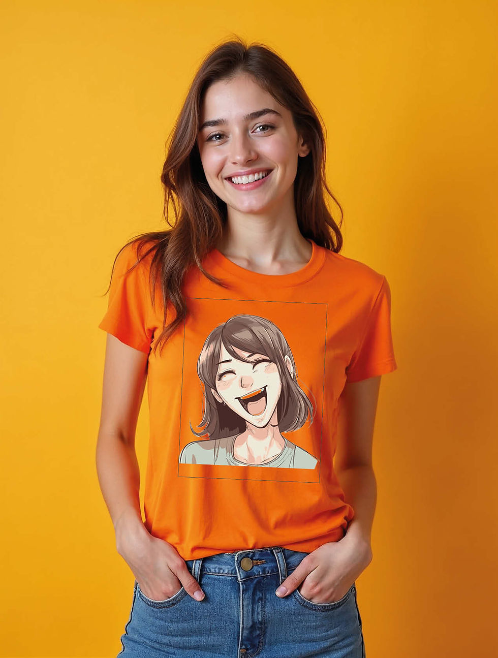 Thumbnail: Excited Laughing Manga Girl Urban Women’s Streetwear T-Shirt – Premium Quality