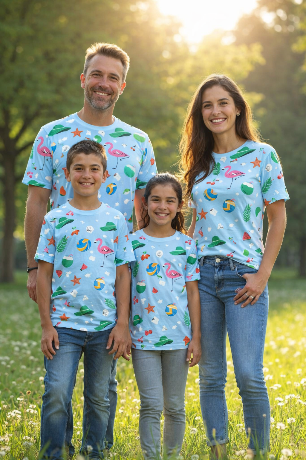 Family fun in tropical pattern printed tshirts pack of 4