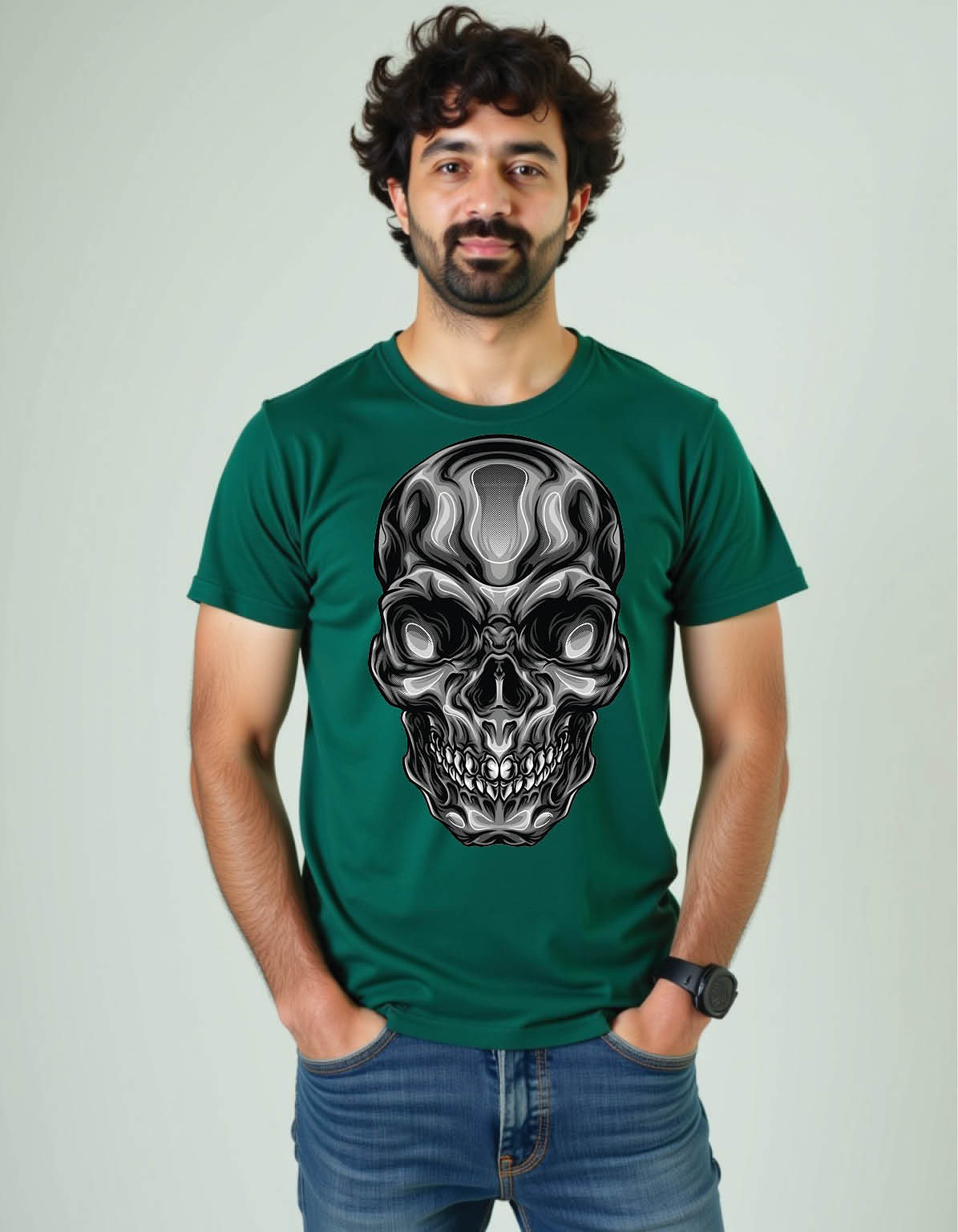 grayscale head skeleton part two mens printed graphic t shirts