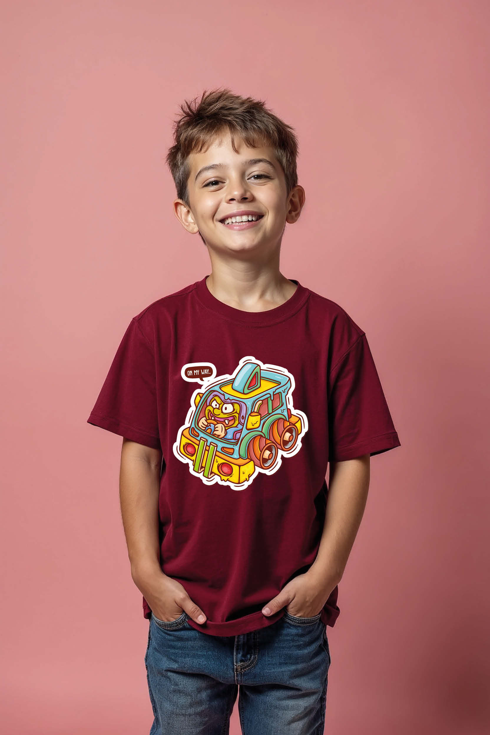 Wacky Monster Driving Van T-Shirt Trendy Printed Tee for Kids