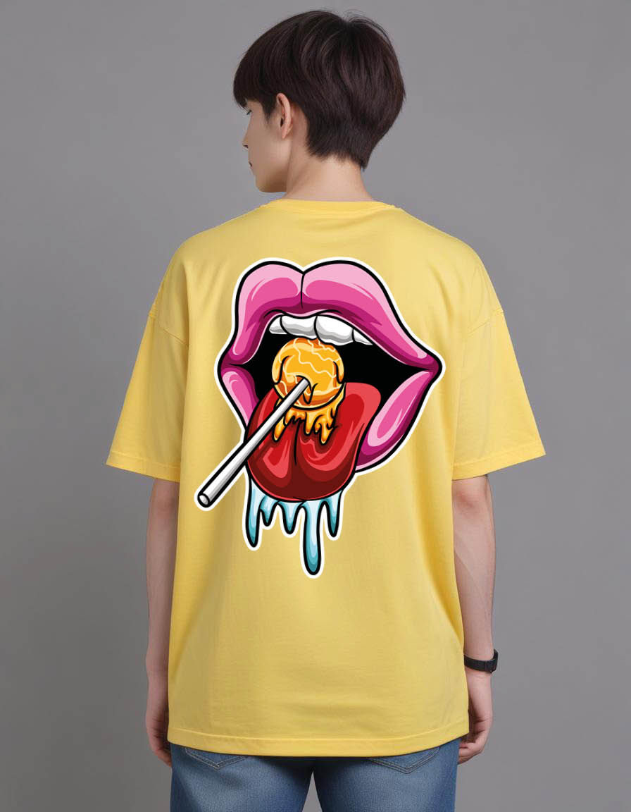 Thumbnail: tongue eat candy cartoon Oversized Printed t shirt