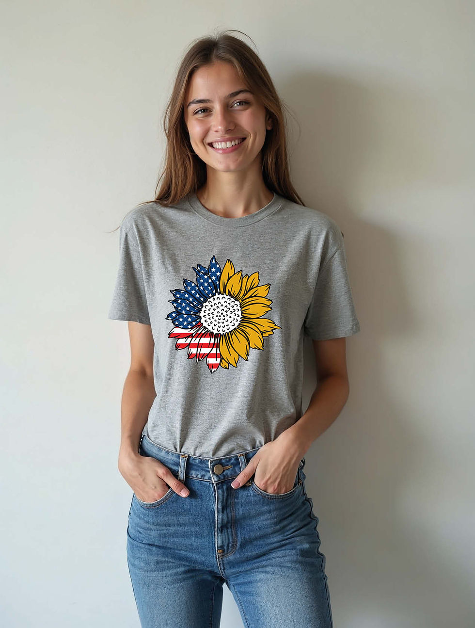 Thumbnail: American Flag Sunflower Cool Women’s Printed Graphic Streetwear T-Shirt
