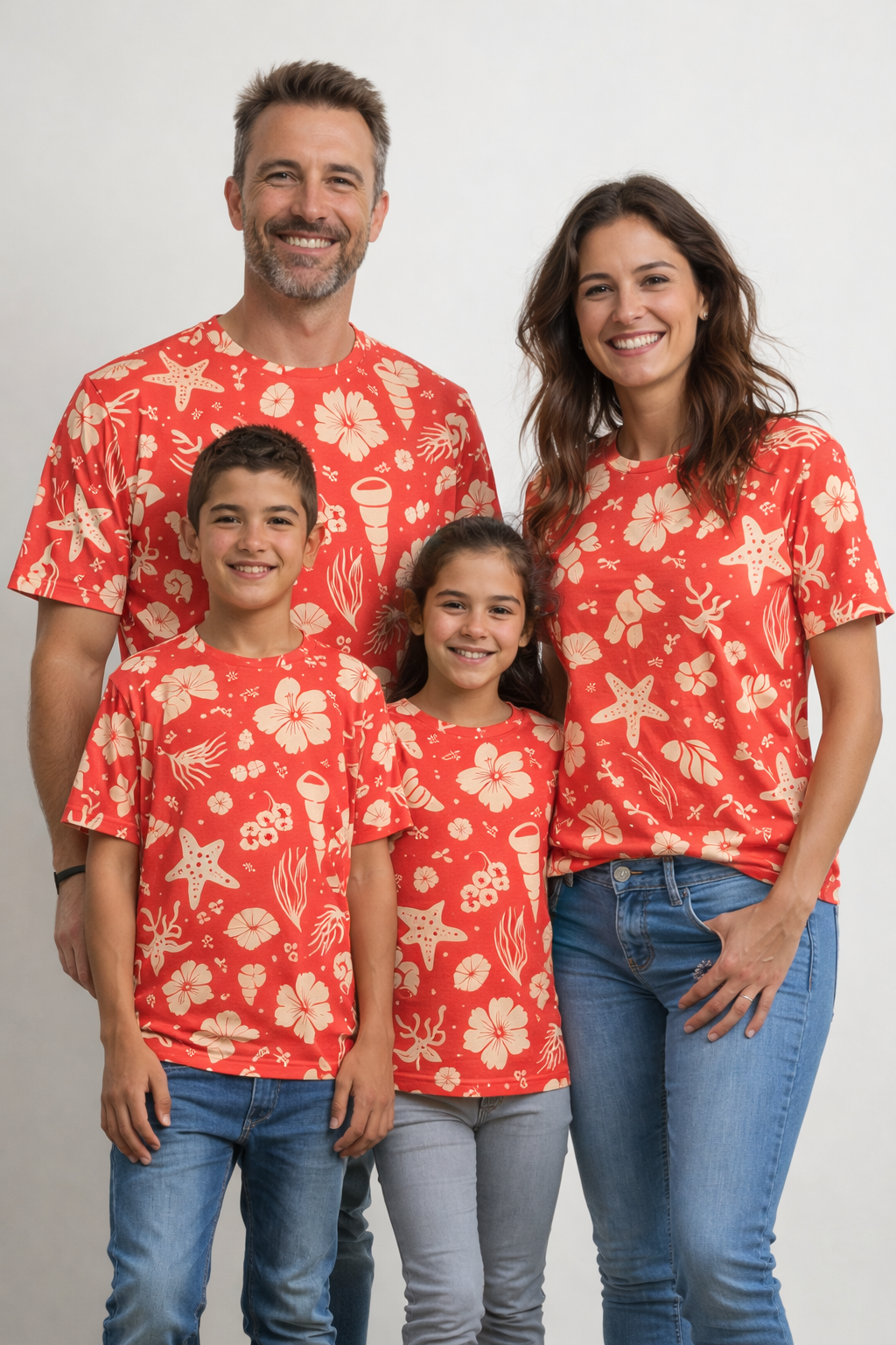 tropical family matching printed T-shirts pack of 4