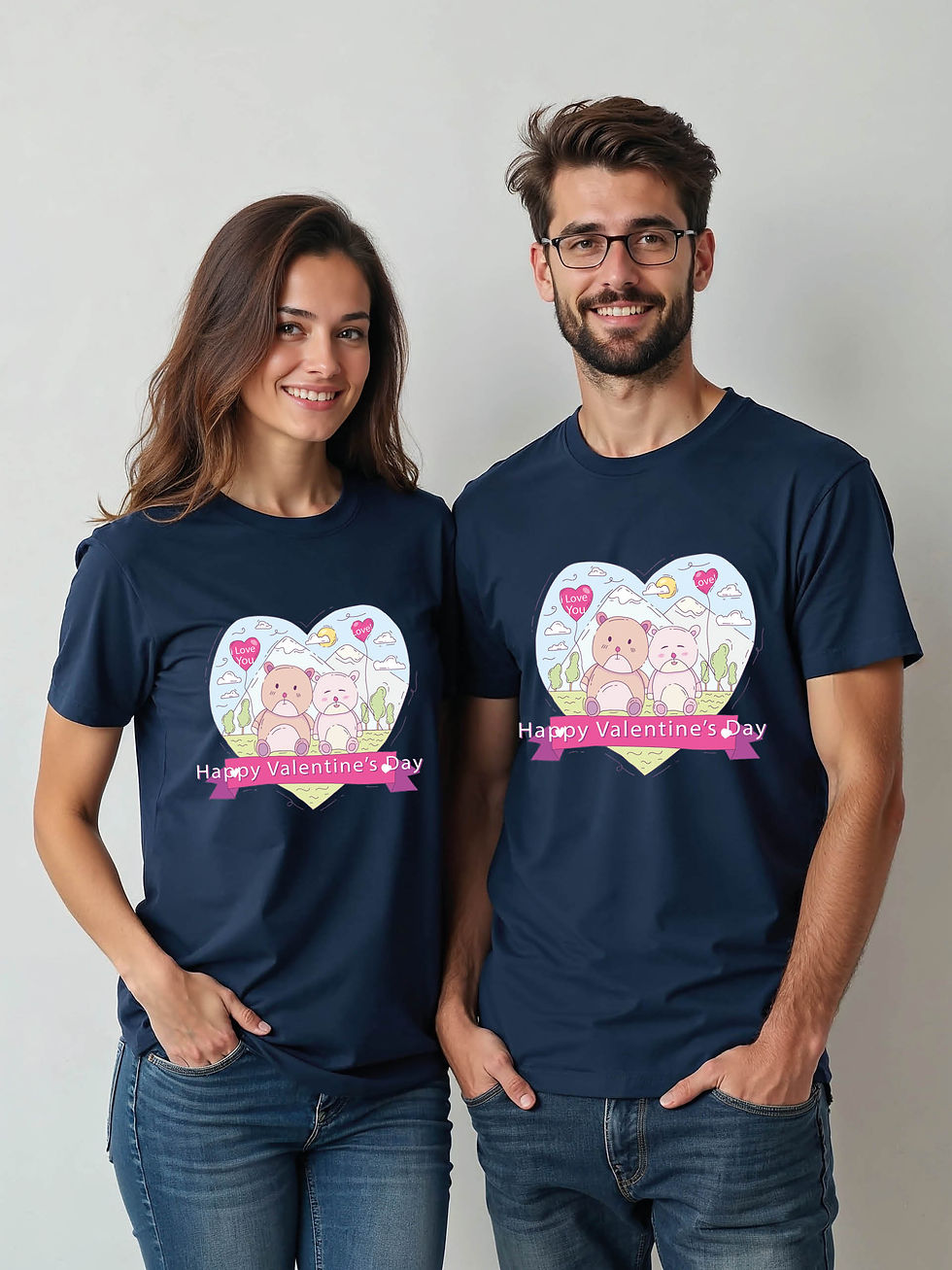 Thumbnail: Romantic Cartoon Couple Matching Tee Lovers Edition – Fast Delivery