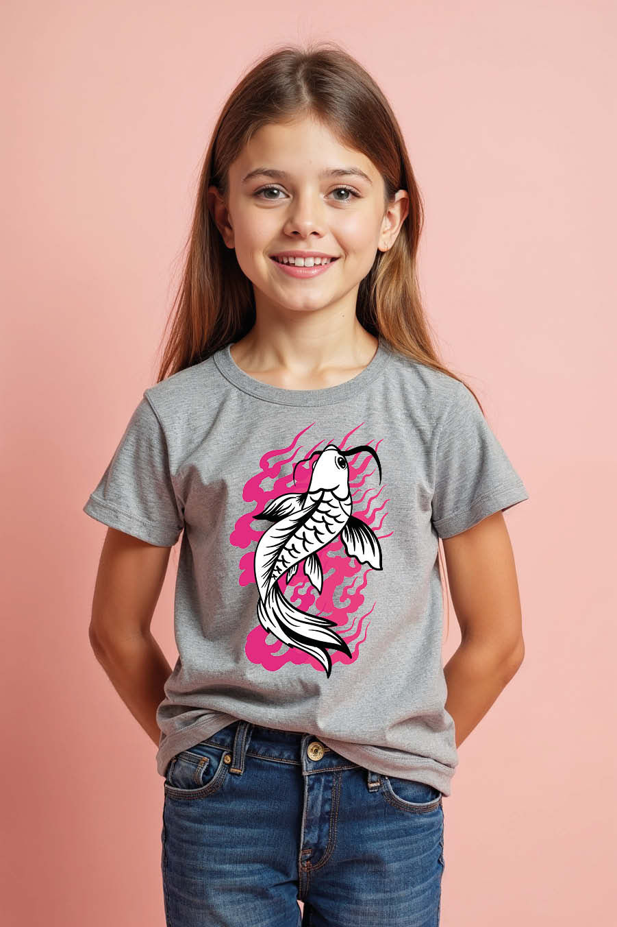 Thumbnail: Fiery Koi Fish Trendy Kids Printed T-Shirt – Animal Design for Boys & Girls