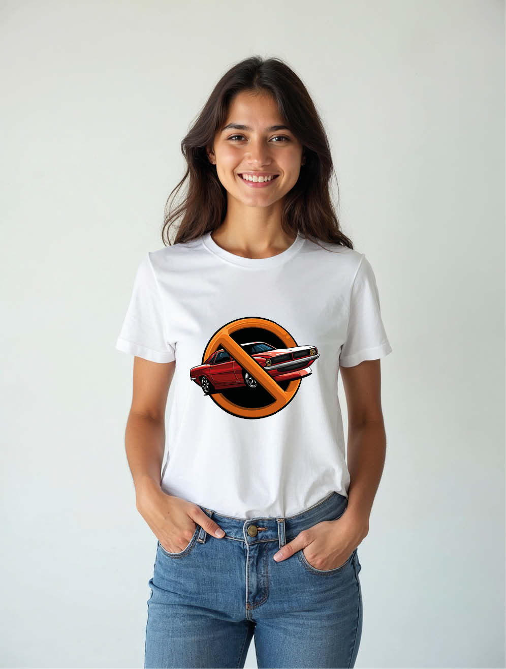 Red Muscle Car in No Symbol Casual Women’s Printed Graphic Streetwear T-Shirt