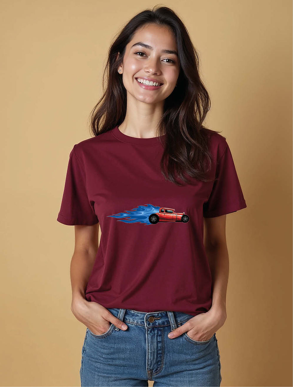 Thumbnail: Formula Race Car with Blue Speed Streak Cool Women’s Printed Graphic T-Shirt