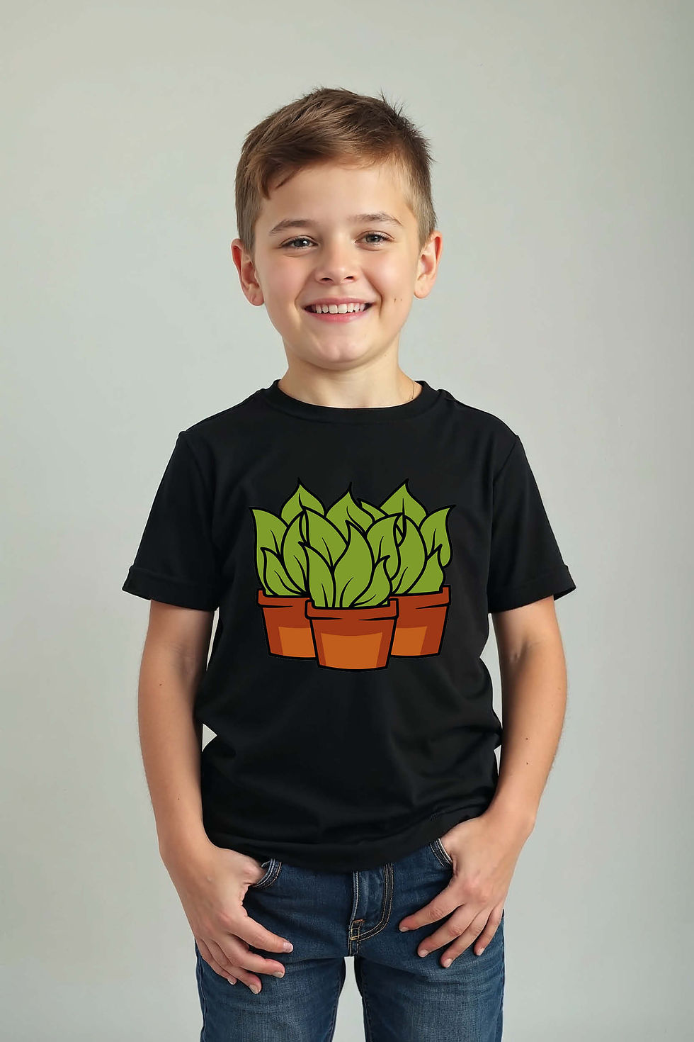 Thumbnail: Group of Potted Snake Plants Premium Kids Printed T-Shirt – Space Print Design