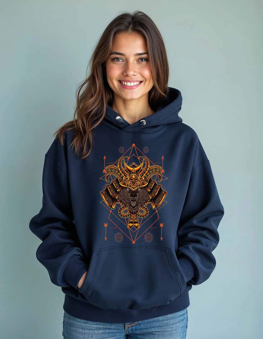 Thumbnail: wolf head with samurai helmet Unisex Graphic Printed Hoodies for mens & womens