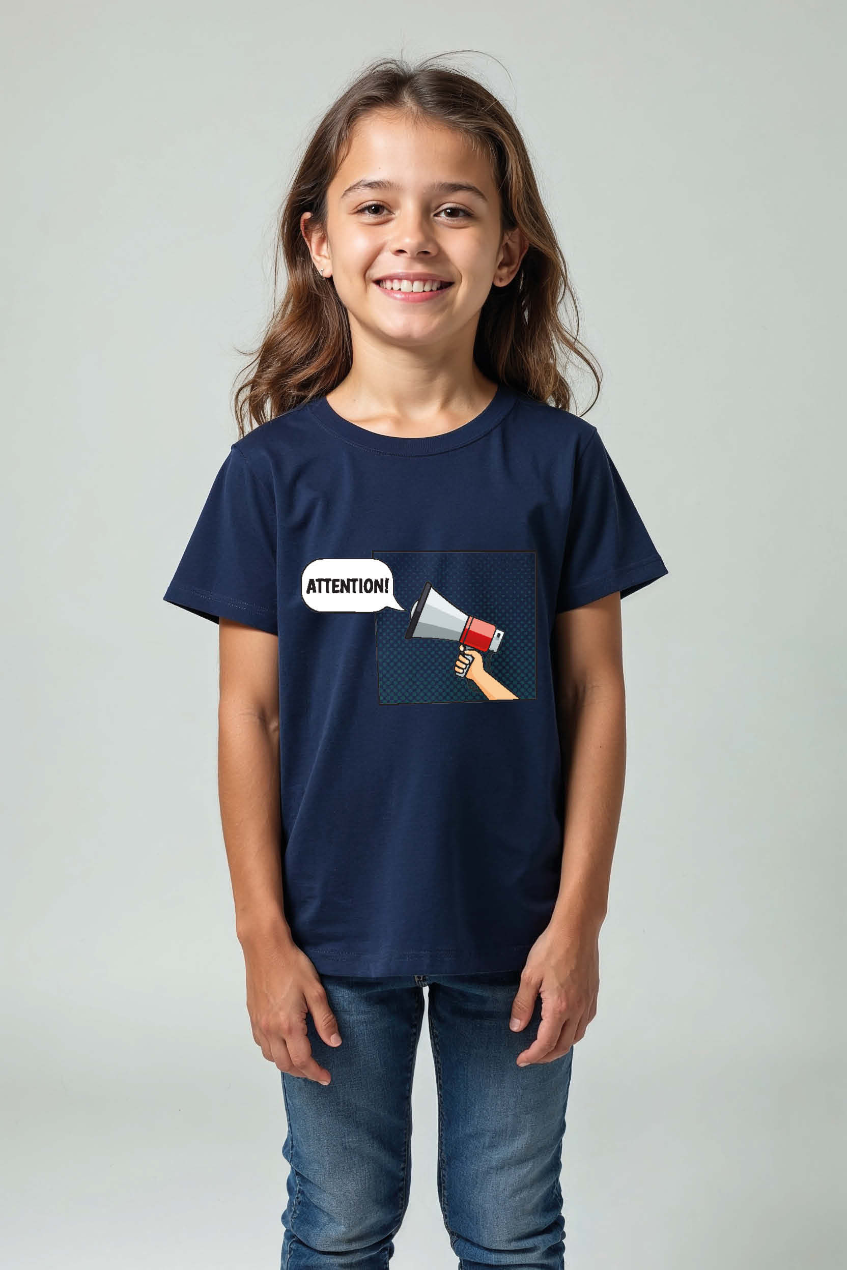 Kids' T-Shirt with Megaphone "ATTENTION!" Pop Art Graphic