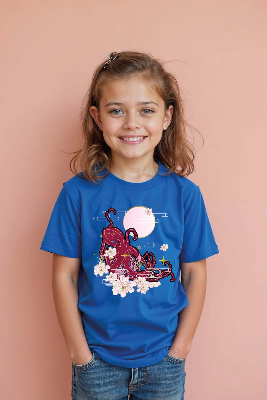 Thumbnail: Celestial Octopus and Sakura Kid's T-Shirt Fashion Cool Kids T-Shirt