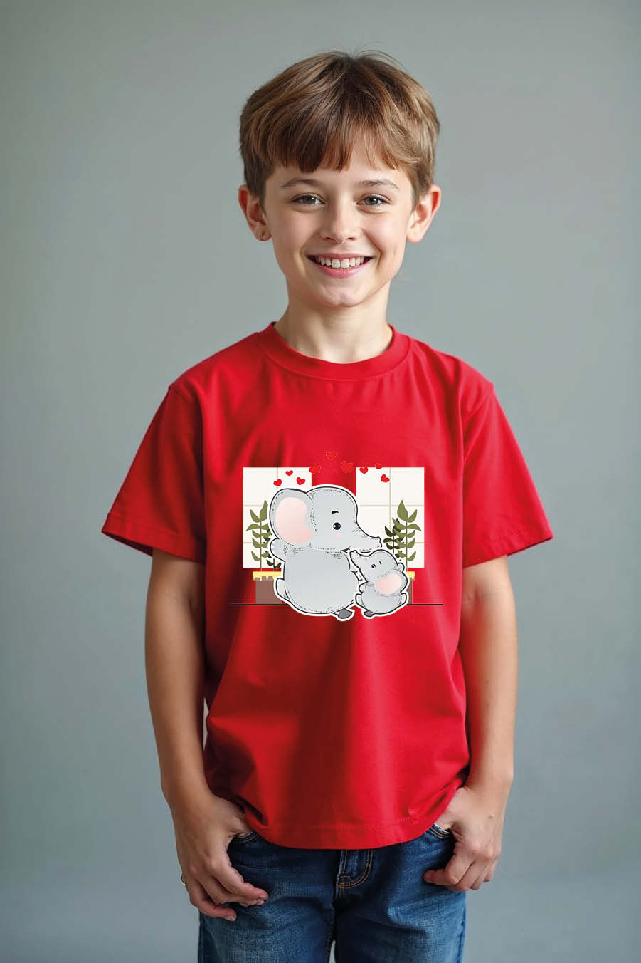 Thumbnail: Sweet Mother and Baby Elephant Love T-Shirt Cotton Casual Kids Printed T-Shirt