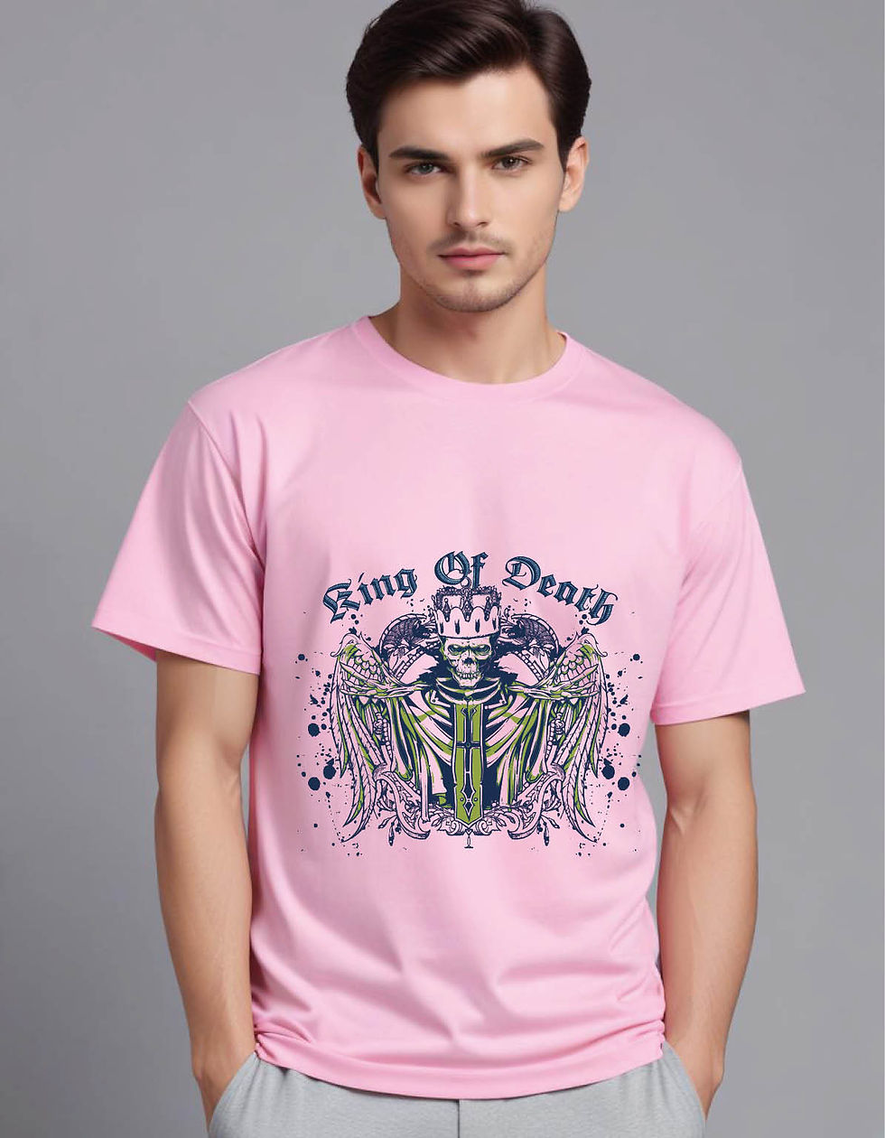 Thumbnail: framed king death skull with wings mens printed graphic t shirt