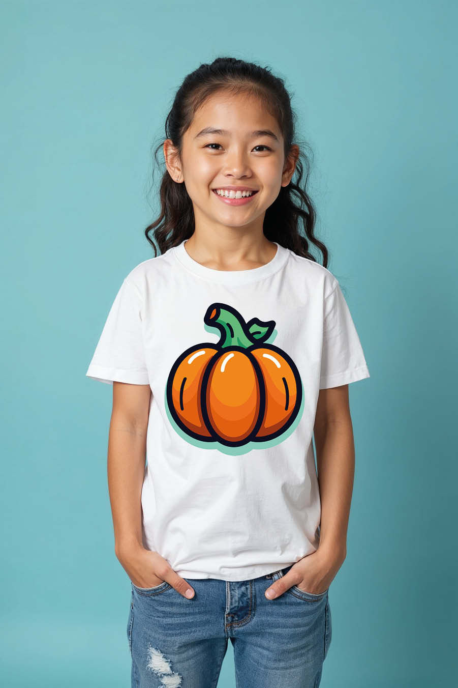 Thumbnail: Cute Cartoon Pumpkin Graphic T-Shirt for Kids Playful Cool Kids T-Shirt