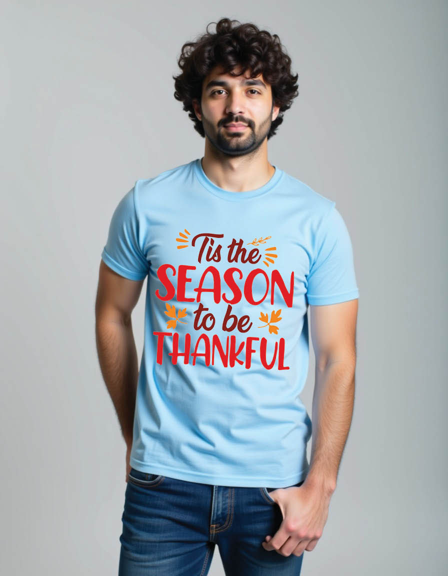 Thumbnail: tis season be thankful thanksgiving mens printed graphic t shirt