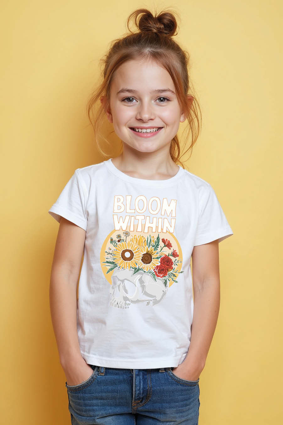 Thumbnail: bloom within Cool Typography Print T-Shirt for Kids – Animal Print Design