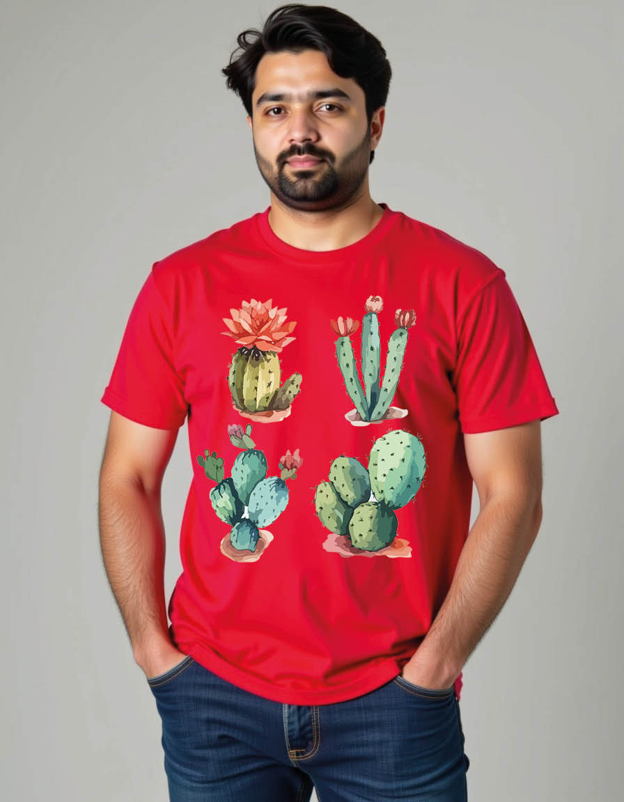 Thumbnail: cactus set cactus watercolor painting package mens printed graphic t shirt