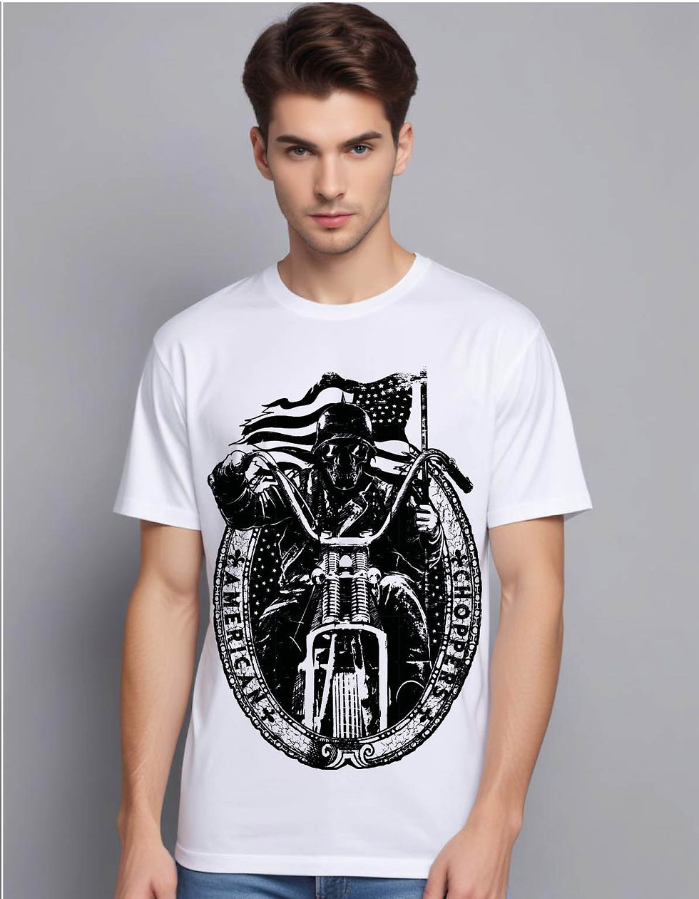 Thumbnail: american choppers with black rider gun mens printed graphic t shirt